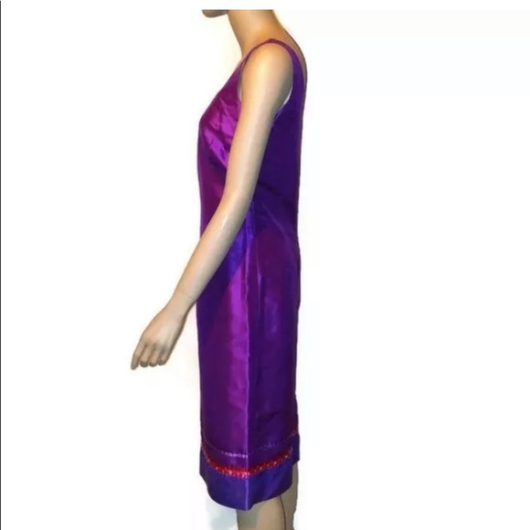 Vintage Jillian Jones Purple Silk Beaded Cocktail Dress Sleeveless Zip Back - Picture 2 of 13